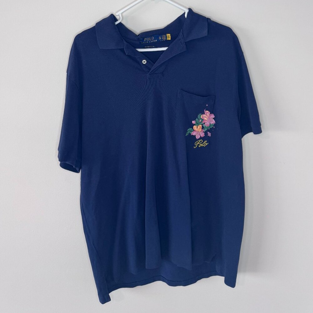 Polo Ralph Lauren Blue Label Navy Floral T-Shirt Men’s XL | Embroidered 'Polo'